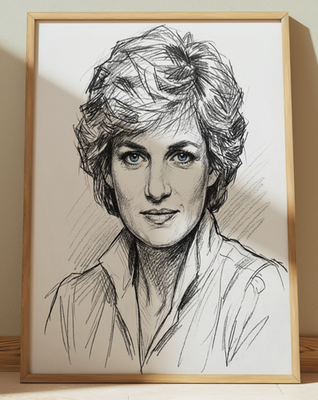 #ad PRINCESS DIANA DRAWING PRINT PORTRAIT SKETCH 8quot; x 10quot; WALL ART HOME DECOR $15.49