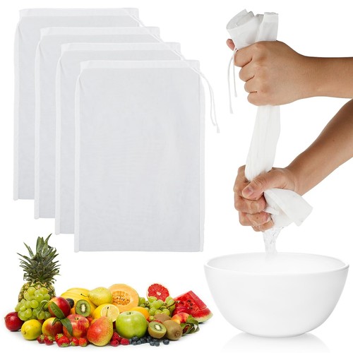4 Pack Nut Milk Bag Reusable Nylon Cheesecloth Kitchen Food Strainer Washable...
