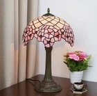 Vintage Tiffany Style Pink Floral Stained Glass Table Lamp Bedside Night Light
