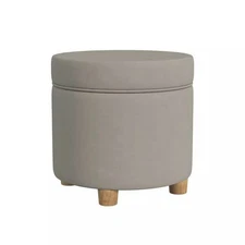 HomePop 18" Transitional Round Fabric Storage Ottoman in Fawn Gray