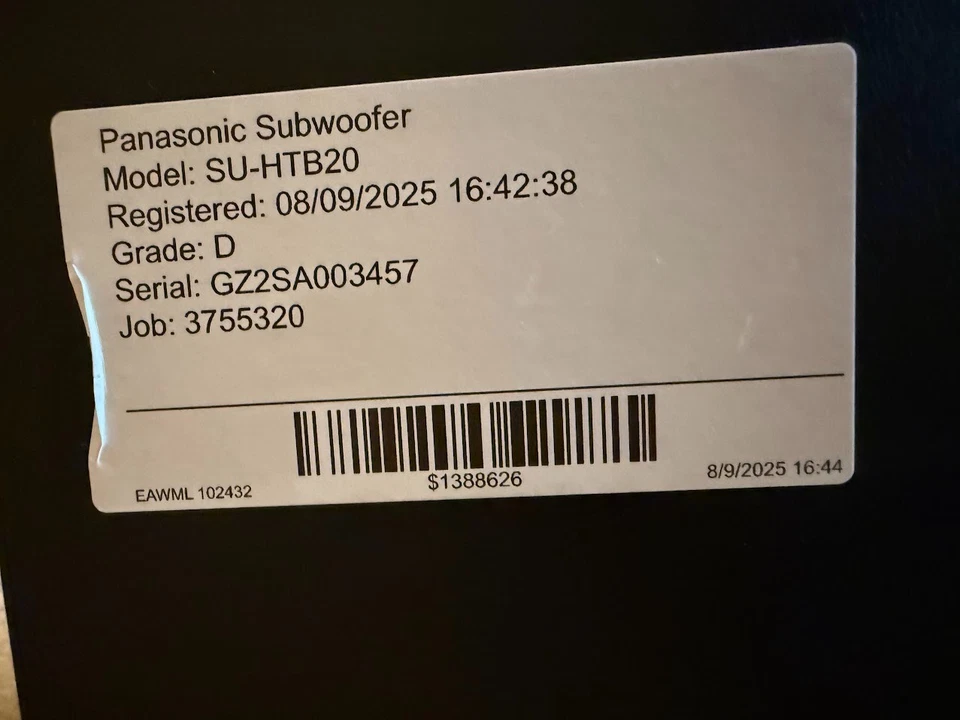 Panasonic SU-HTB20 solo unità subwoofer | HDMI ARC | ottica in | usato senza cavo - Immagine 2 di 3