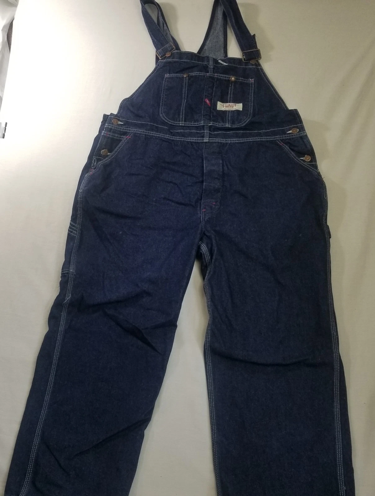 Big Mac Men Workwear Overalls Blue Jean Denim 46x31 Carpenter Farm Dark Wash Bib