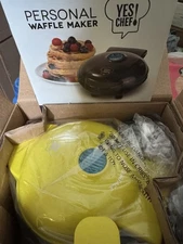 Dash Maple Leaf Yellow Mini Waffle Maker Non-Stick 4” Cooking Surface New In Box