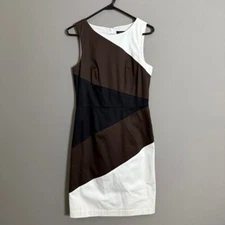 White House Black Market sz 6 brown white color block sheath mini dress NWT