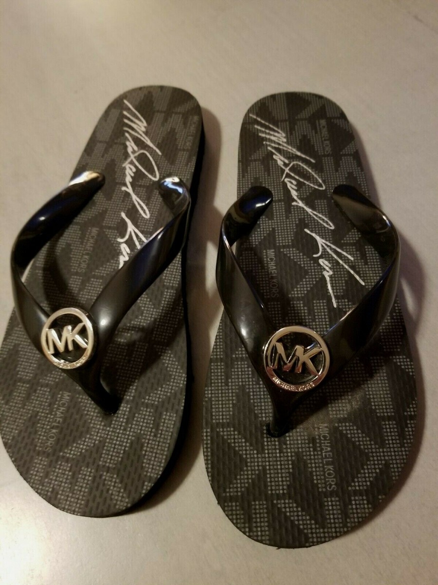 MICHAEL KORS Womens 6 BLACK Jet Set Signature Flip Flop