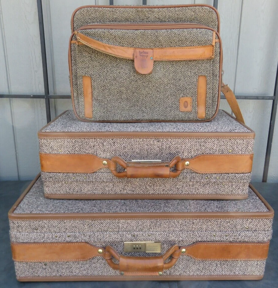 Vintage 1970’s Hartmann Belting Leather Tweed Travel Luggage - 3 Piece Set - Image 2 of 4