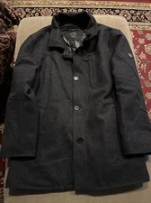 Tumi T Tech Mens Wool Blend Double Breasted Lined Pea Coat Black Size XL (TD)