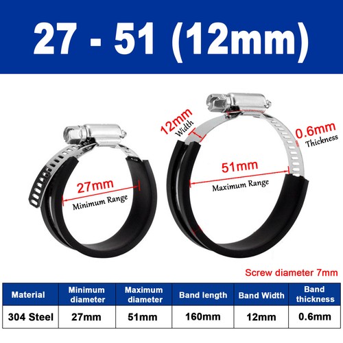 Rubber Lined Jubilee Clips Cable Mounting Hose Water Pipe Clamp Stainless Steel - Picture 13 of 35