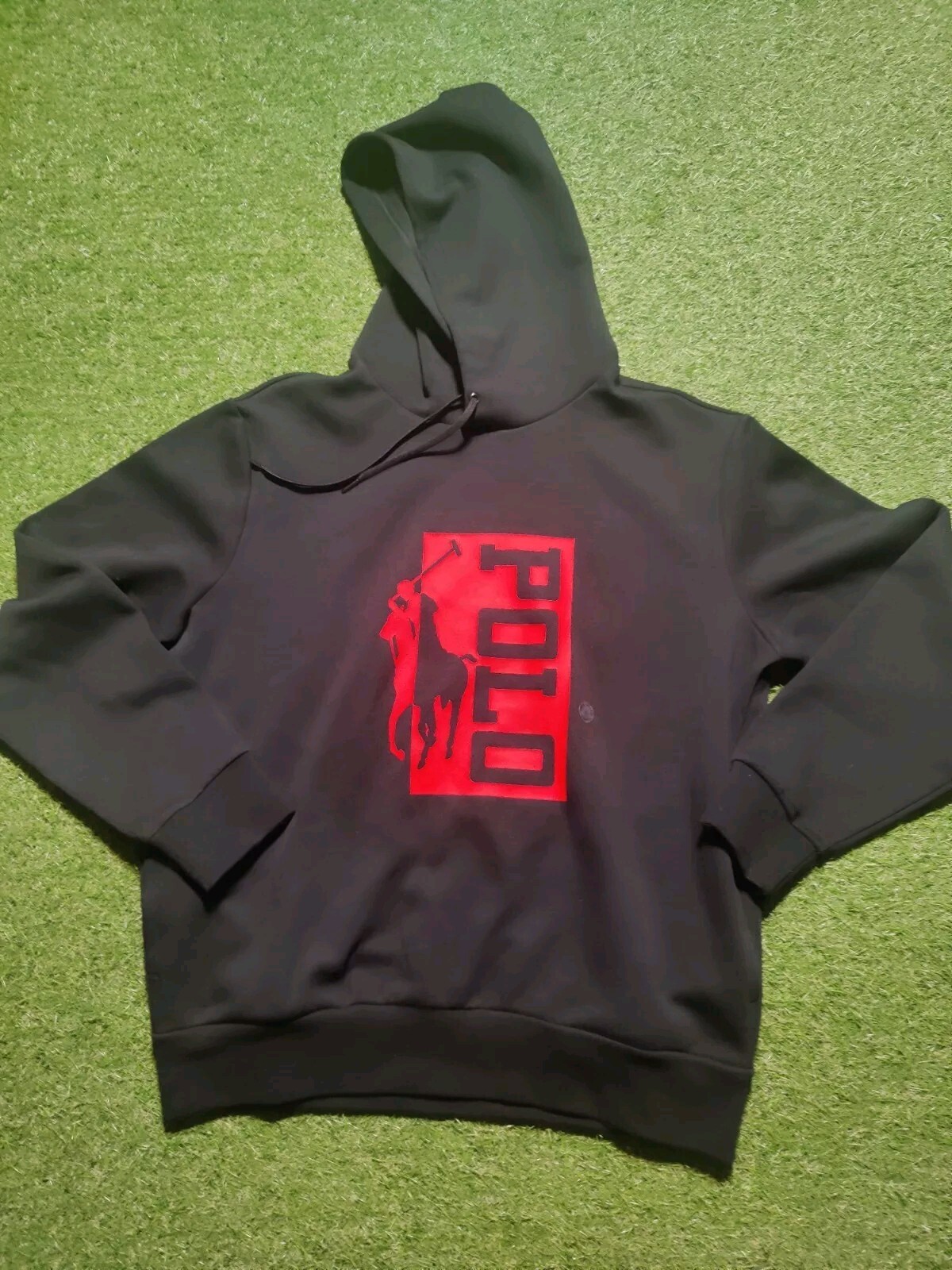 Felpa con cappuccio Polo Ralph Lauren uomo grande grande pony misto cotone grafica pile nera