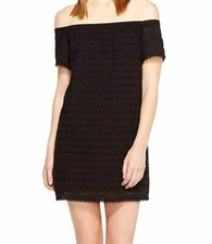 $202 Michael Stars Women's Black Off-Shoulder Short Sleeve Shift Dress Size S
