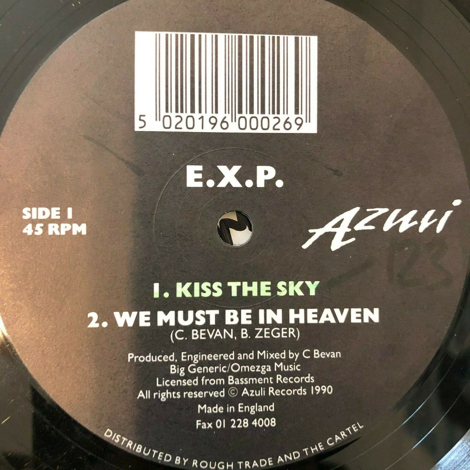 E.X.P.   ‎–  Kiss The Sky  1990  UK  Vinyl  12"  Single    Azuli - AZ002 