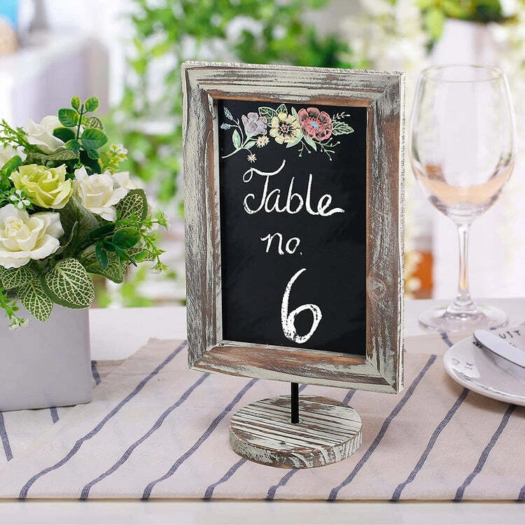 Set of 3 Rectangular Torched Wood Frame Tabletop Chalkboard Sign w/ Round Base - Image 3 of 4