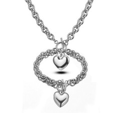 Heart Pendant Necklace and Bracelet Stainless Steel Jewelry Set for Women