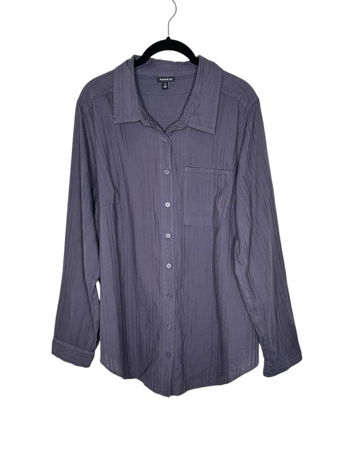 Camisa Torrid para Mujer Lizzie Algodón Sombra Rayas Abotonada 2X Periscopio Foto 4 de 4