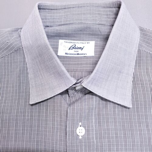 Brioni Dress Shirt Mens Sz 15 3/4 40 Grey Prince Wales Check French Cuff Formal
