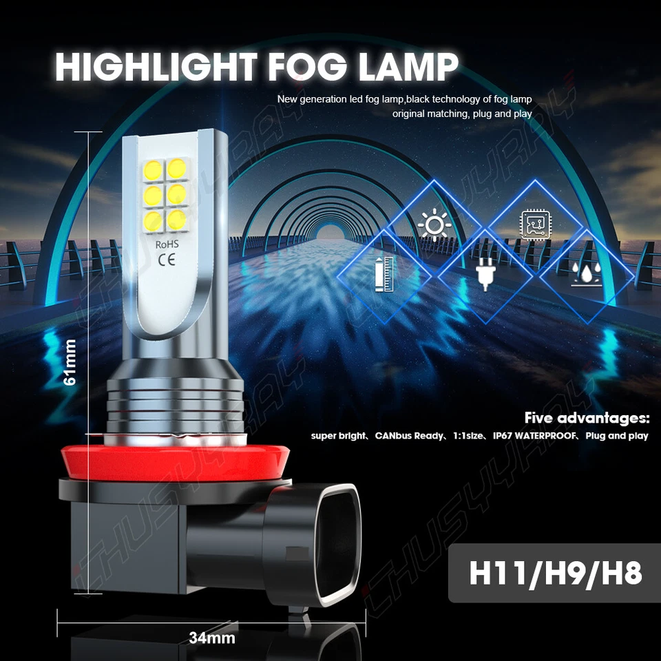 For BMW 328i 2007 - 2016 6x Bulbs LED Headlights Hi/Low Beams + Fog Lights 6000K - Image 3 of 4