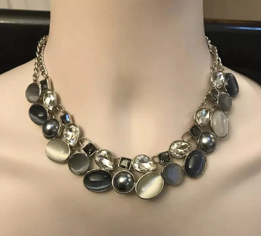 White House Black Market Gray Cabochon Crystal Statement