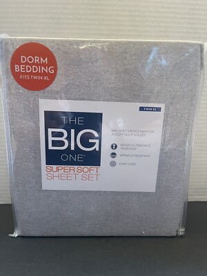 THE BIG ONE MEDIUM GRAY SUPER SOFT COLLEGE DORM EASY CARE 3 PC TWIN XL SHEET SET