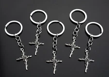5x PCS Flower Branch Rose Cross Blossom Christian Keychain Gift Key Chain Ring