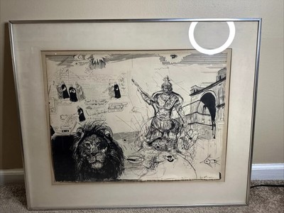 Signed MARVIN LOWE  Dante s Lion  1967 Original Art Pen/Ink SKETCH  24'' x 18''