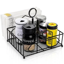 Metal Napkin Holder with Salt and Pepper Shakers, 2-in-1 Condiment Holder for...