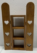 Vintage 3 Tier Wall Shelf Cabinet Solid Wood Heart Cut Out Doors Farmhouse