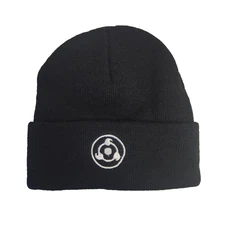 Naruto Anti Sharingan Black Cotton Cuffed Beanie Embroidered Symbol Logo