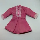 Barbie Clone Doll Dress Vintage Mod Pink with White Lace Long Sleeves