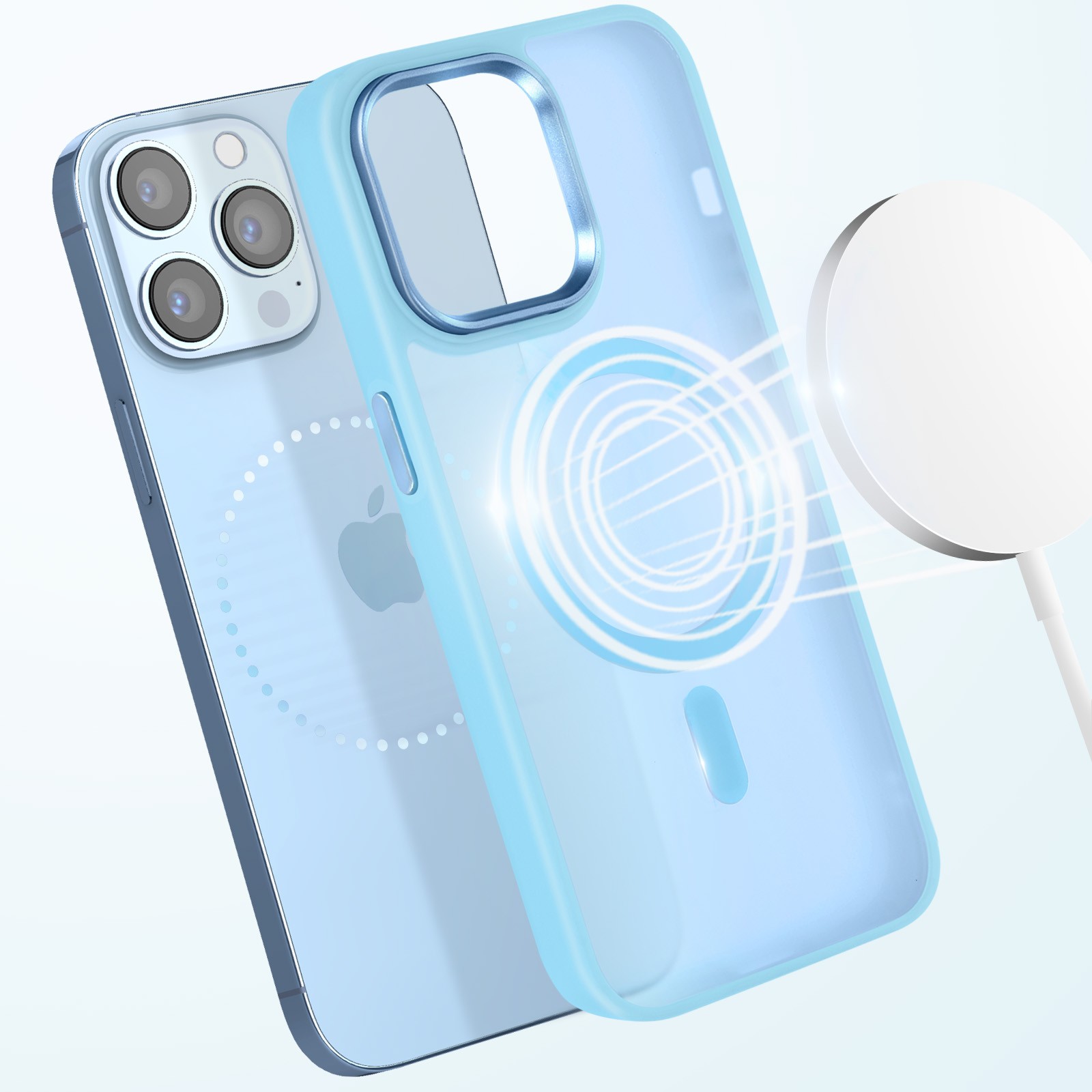 Coque iPhone 13 Pro Max antichoc à contour renforcé bleu clair