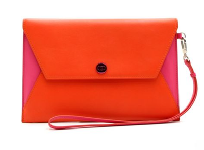 Christian Dior Envelope Block Clutch Bag Leather Orange Wristlet