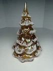Vintage Fenton Iridescent Gold Christmas Tree w/Bird~Handmade w/Glistening Snow