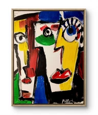 Original Art Dual Flame 14x11  Modern Abstract Face Expressionism Acrylic Art