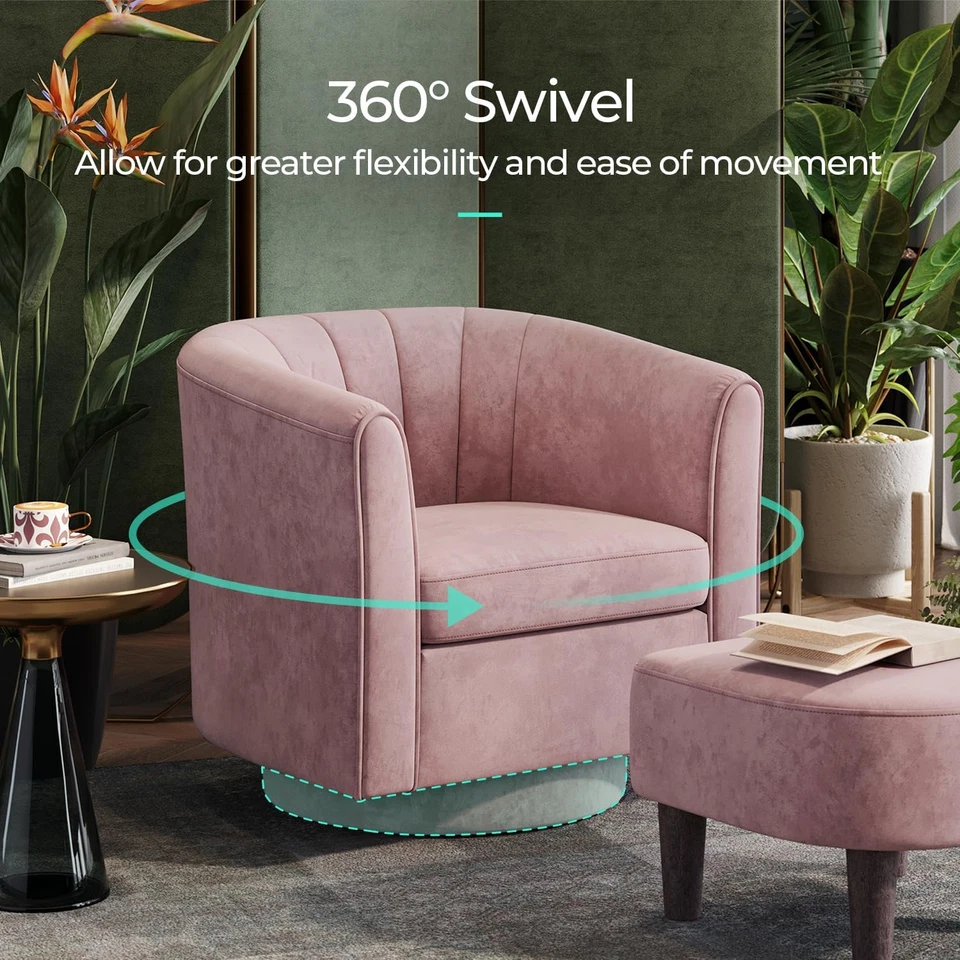 Swivel Accent Chair Ottoman Set: Velvet Small Barrel Chair with Foot Rest, Moder - Image 4 of 4