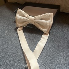 Set of 3 Bow Ties Ivory Light Pink Light Gray Geometric Pattern Adjustable
