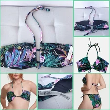 NWT VICTORIA'S SECRET SWIM Multiway Halter Bikini Top Black Palm Medium $32.95