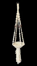 Vintage Macrame Plant Hanger 5.5' Tall Hanging Basket Brown Ceramic Beads