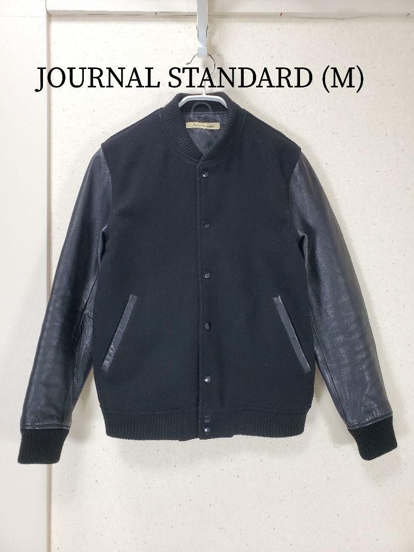 Journal Standard Black Cowhide Leather Sleeve Stadium Jacket Blouson Size M-image