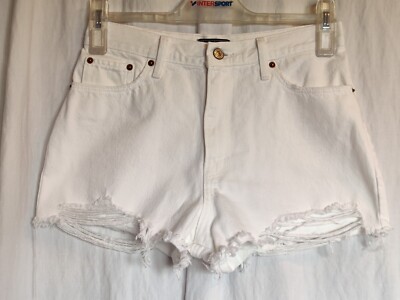 Abercrombie & Fitch Jeans Hotpants Gr. 27 High Rise Reißverschluss Weiß 100% BW