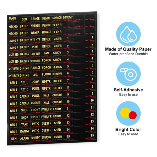 129 Circuit Breaker Labels for Home Office Electricians Use, 4 Set (Black) - Imagen 4 de 6
