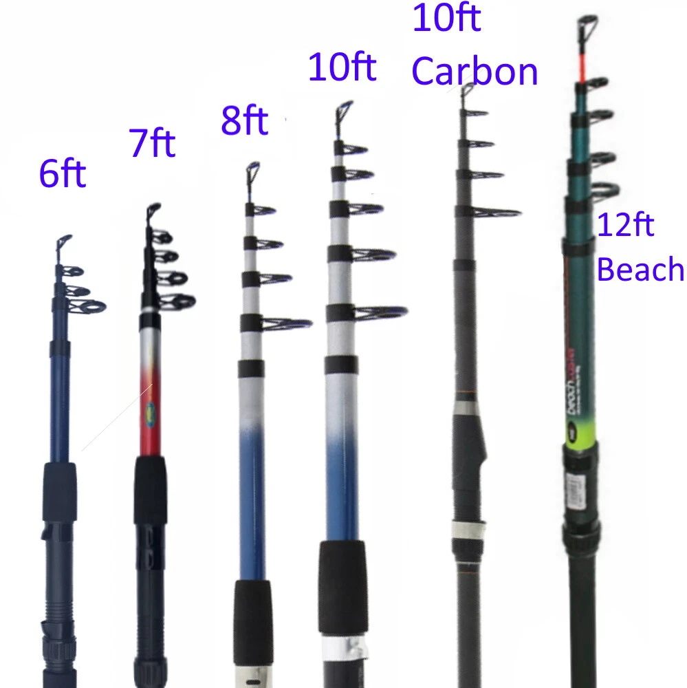 Telescopic Fishing Rod Travel 6, 7, 8, 10,12ft Coarse Sea Beach Pier  Beachcaster