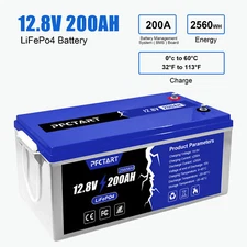 12V LiFePO4 Battery 200AH Lithium Deep Cycle for RV Marine Off-Grid Solar System