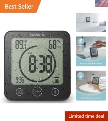 Compact Digital Shower Timer Clock with Loud Alarm & Temperature Feature - Black