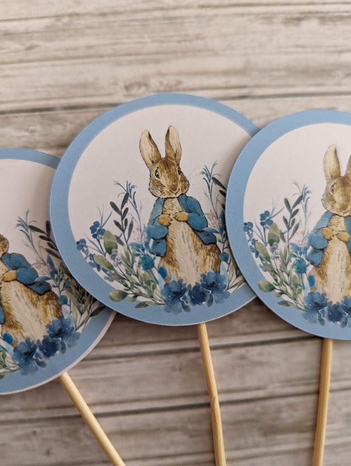 Peter rabbit cupcake toppers Beatrix potter blue baby shower set of 12 ...