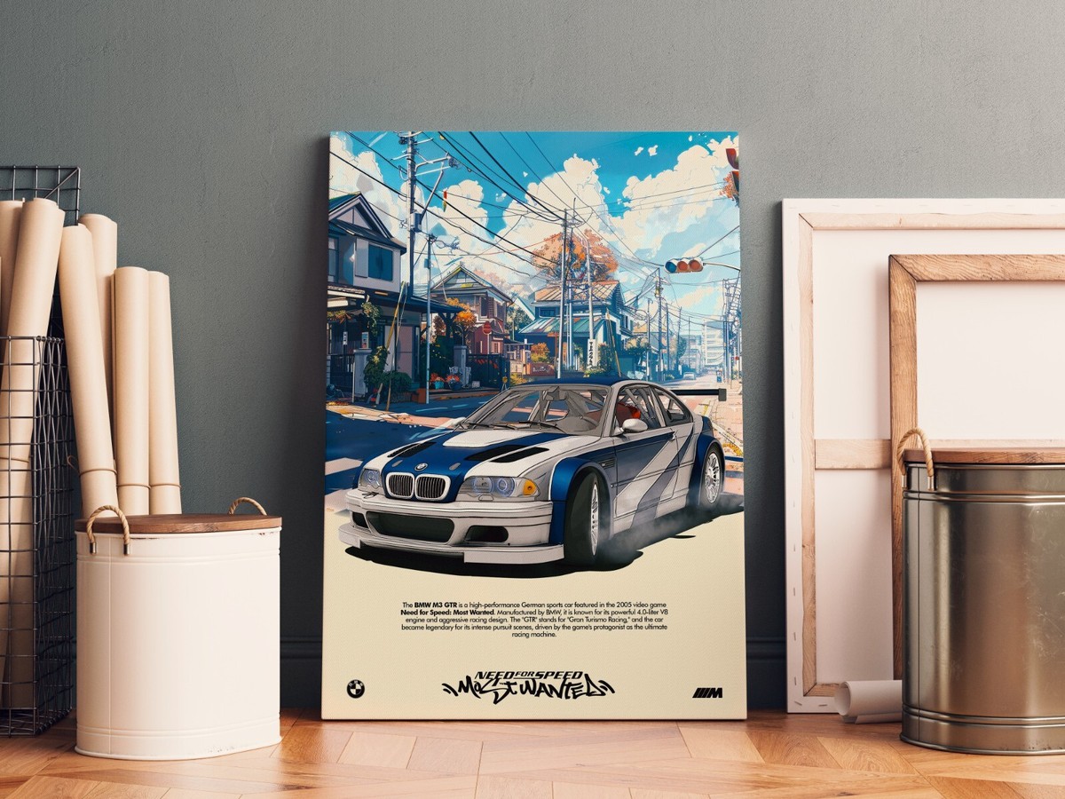 BMW M3 GTR - NFS Most Wanted A1/A2/A3/A4 Canvas Framed | eBay