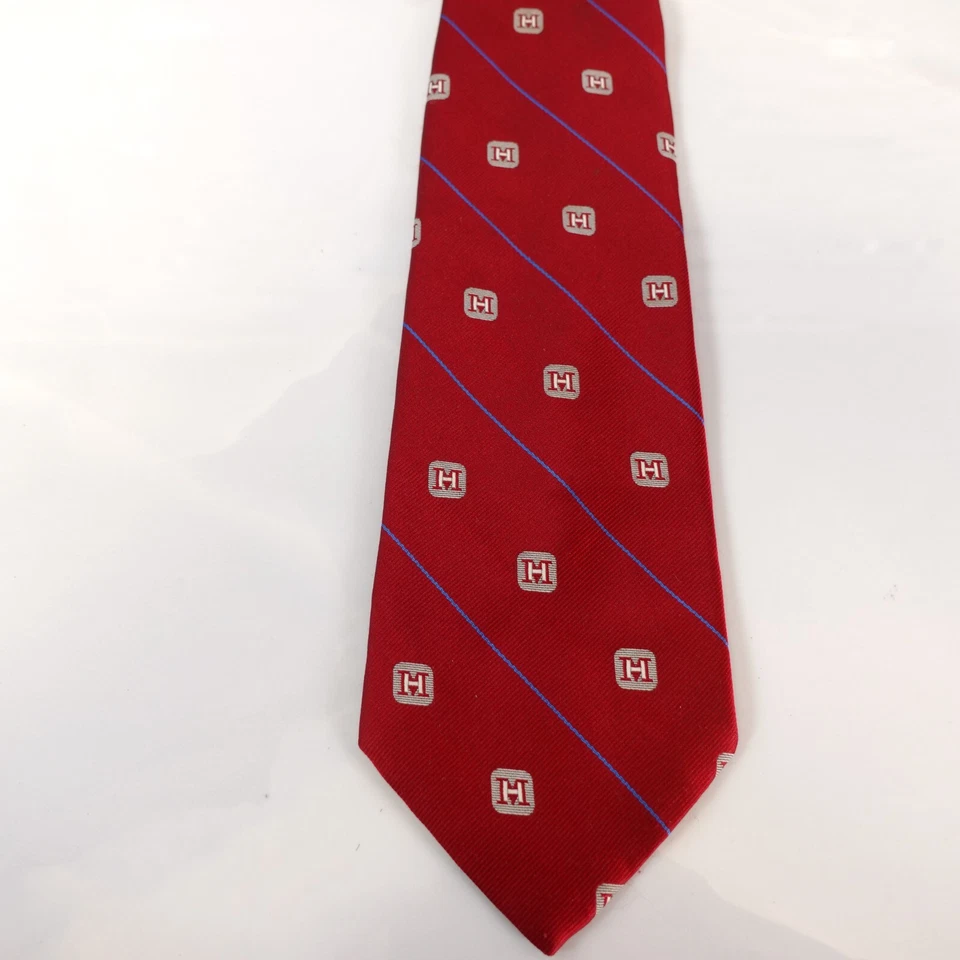 VINTAGE Palm Beach Corbata Cuello Para Hombres Rojo Rayas H Logo Traje Vestido Formal Minimalista Foto 4 de 4