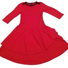 Ralph Lauren dress red tiered skirt 3/4 sleeve cotton knit XS blue trim