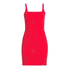 Planet Gold Juniors’ Square Neck Rhinestone Heart Mini Dress, Red Size M