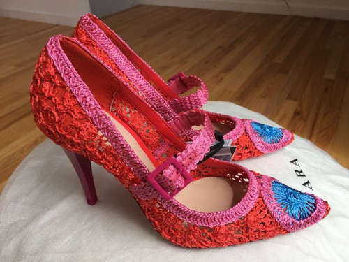 Zara crochet de salón Tacón Alto Zapatos Tribunal Rojo 6.5-nuevo con  etiquetas | eBay