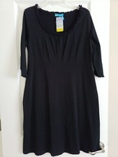 FRESH PRODUCE Black 100 Cotton Knit Scoop Ruffle Neckline Dress Large NWT