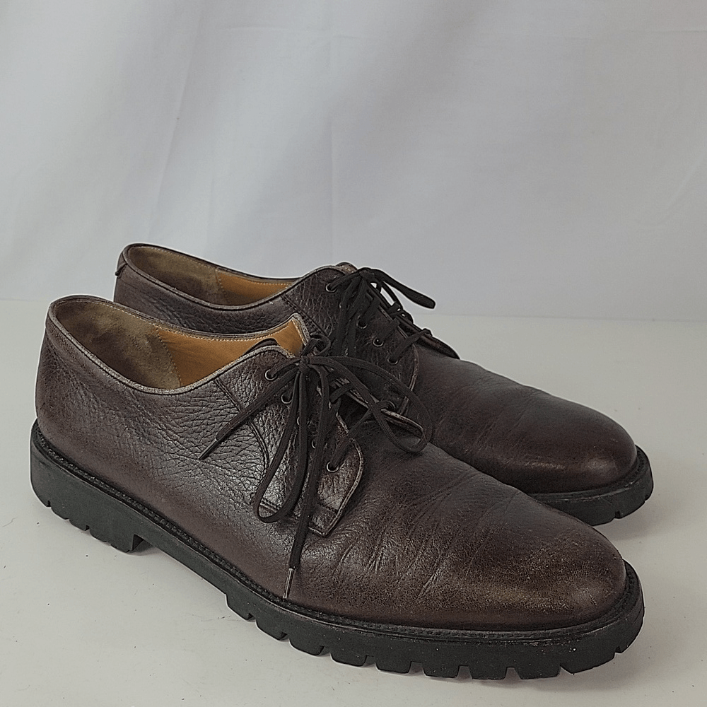 Salvatore Ferragamo Men\'s Brown Brown Pebbled Leather Oxford Shoes - SALVATORE FERRAGAMO MENS BROWN PEBBLED LEATHER LACE UP  main image 3